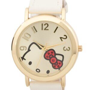 Sanrio Hello Kitty White Women's Watch, Bow Charm, Leather, Gift Box